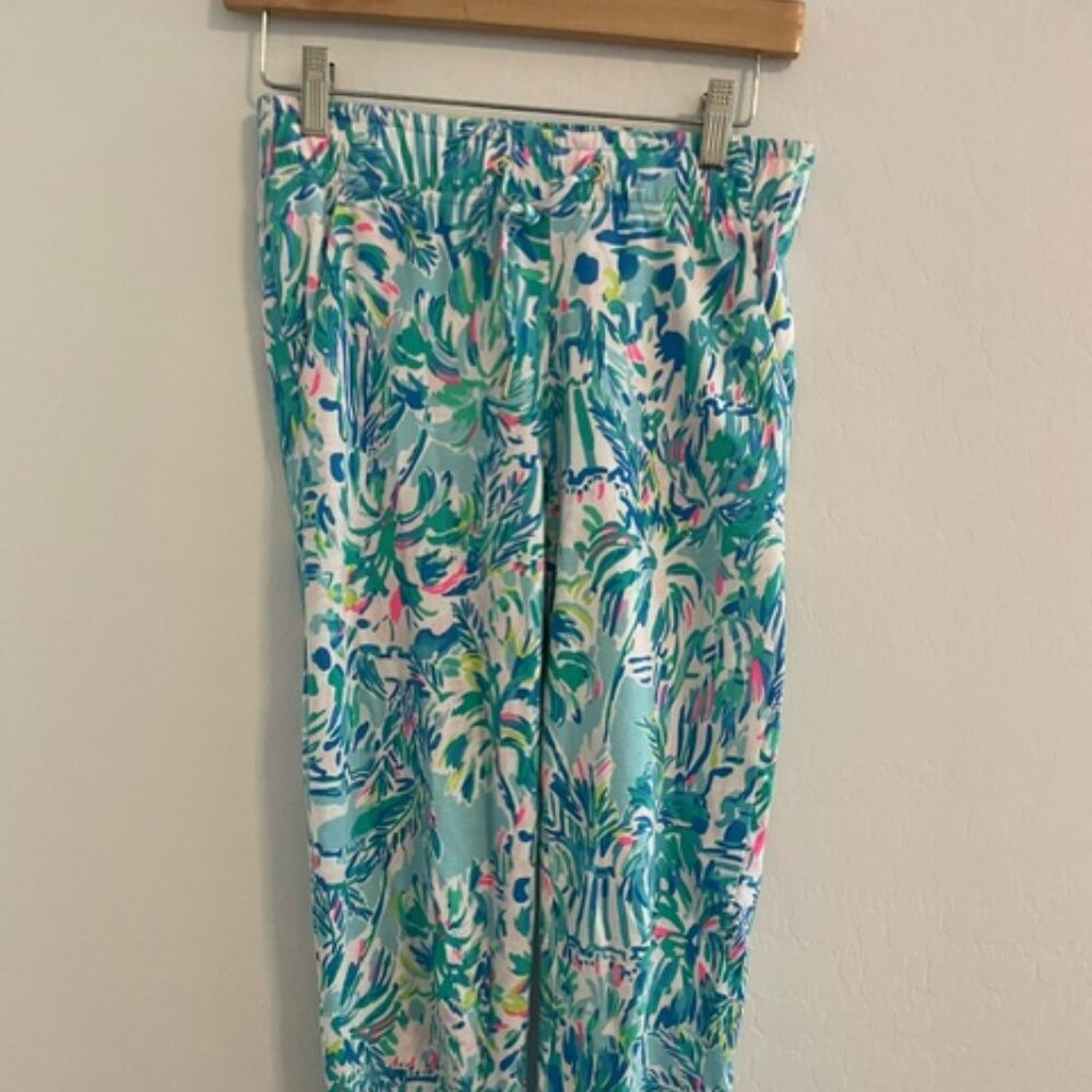 Lilly Pulitzer sweatpants with palm trees blue/green XXS